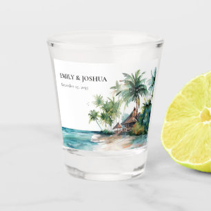 Vaso De Chupito Boda de acuarela tropical de playa