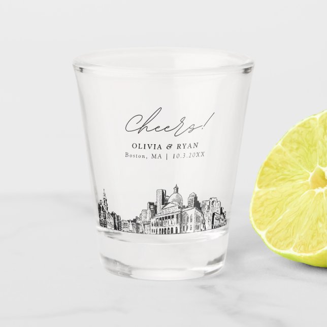 Vaso De Chupito Boda de Boston a favor de las ovaciones personaliz (Anverso)