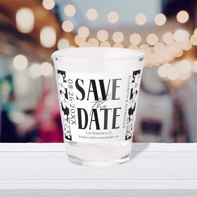Vaso De Chupito Boda de caligrafía blanca y negra salva la fecha (Subido por el creador)