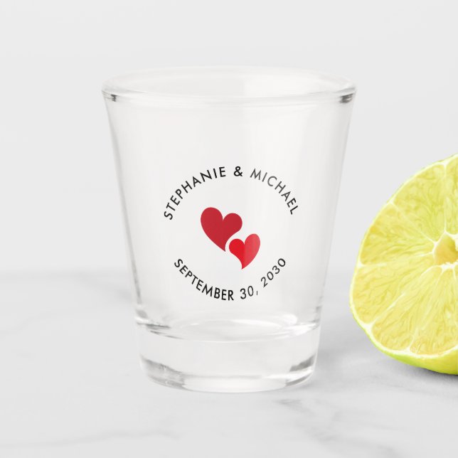 Vaso De Chupito Boda de corazón personalizado (Anverso)