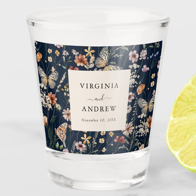 Vaso De Chupito Boda de Flor Silvestre Navy Blue Boho (Navy Blue Boho Wildflower Wedding Shot Glass by Painted Paperie
)