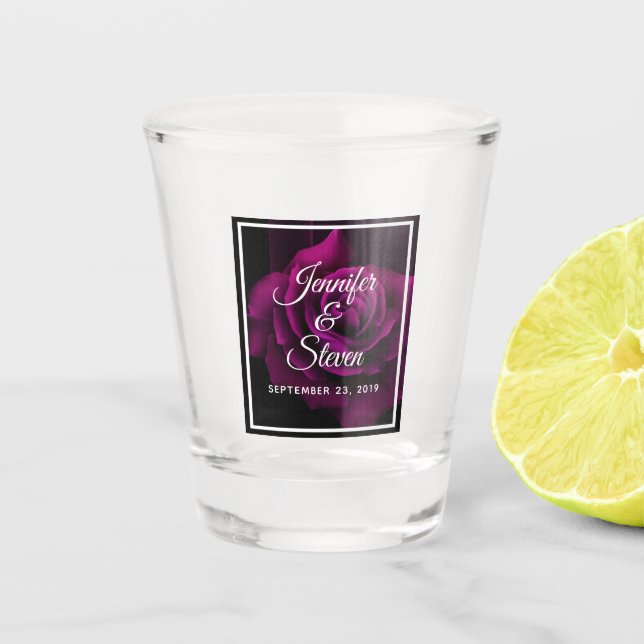 Vaso De Chupito Boda de flores de rosa morado gótico-rojo (Anverso)