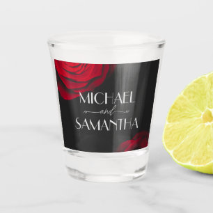 Vaso De Chupito Boda de flores pétalas rojas de escarlata vintage