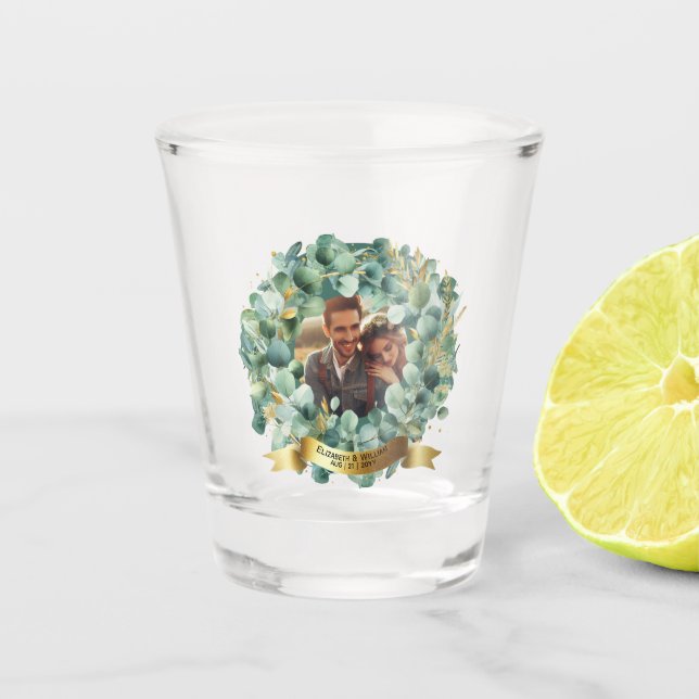 Vaso De Chupito Boda de FOTOS Gracias Eucalyptus Deja Regalo (Anverso)