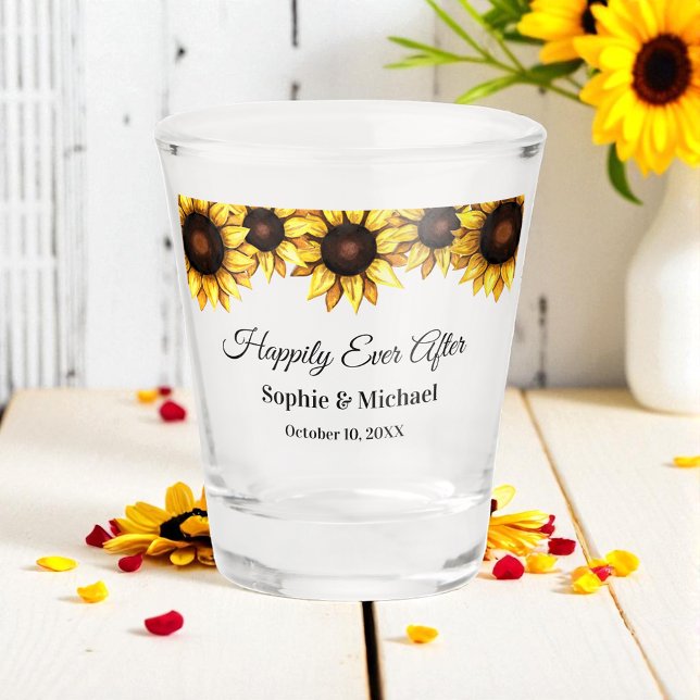 Vaso De Chupito Boda de girasol acuarela Floral Amarillo blanco (Subido por el creador)