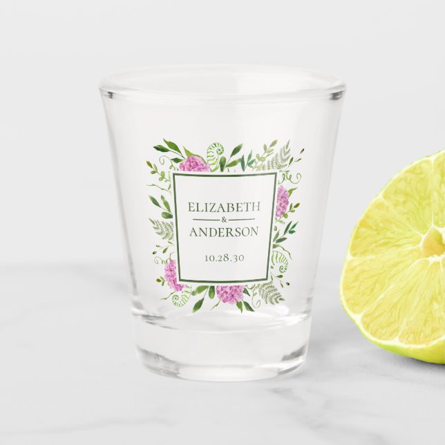 Vaso De Chupito Boda de Hortensias Rosadas (Anverso)