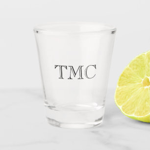 Vaso De Chupito Boda de Iniciales Negros de Monograma Clásico
