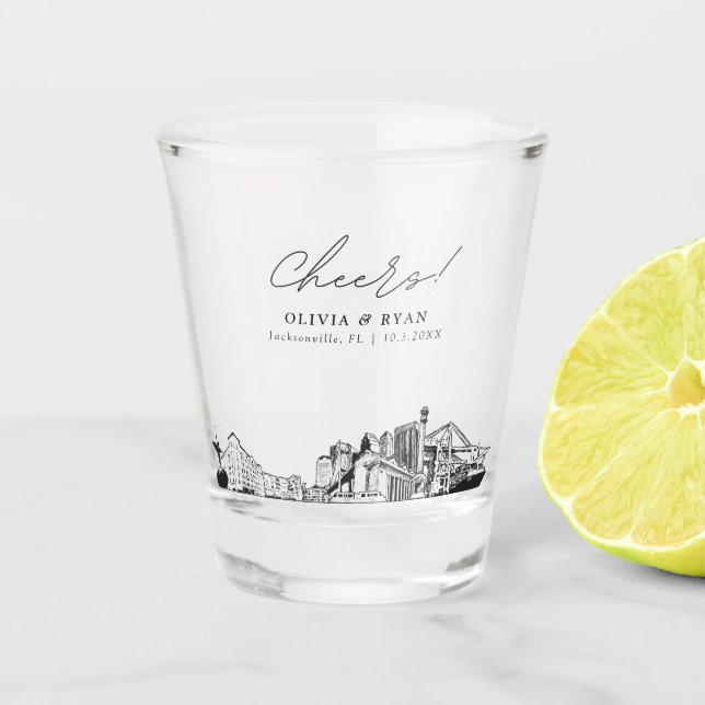 Vaso De Chupito Boda de Jacksonville Favor Cheers Vidrio Disparado (Anverso)