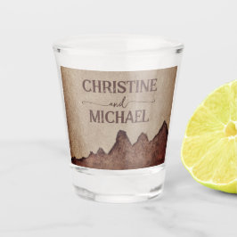 Vaso De Chupito Boda de montaña marrón de papel rústico vintage