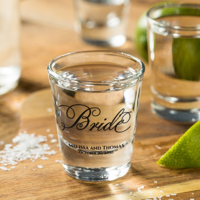Vaso De Chupito Boda de novia con guión simple de caligrafía (Bride custom wedding shot glass)