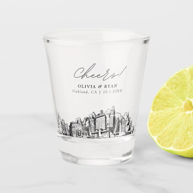Vaso De Chupito Boda de Oakland a favor de los saludos personaliza (Anverso)