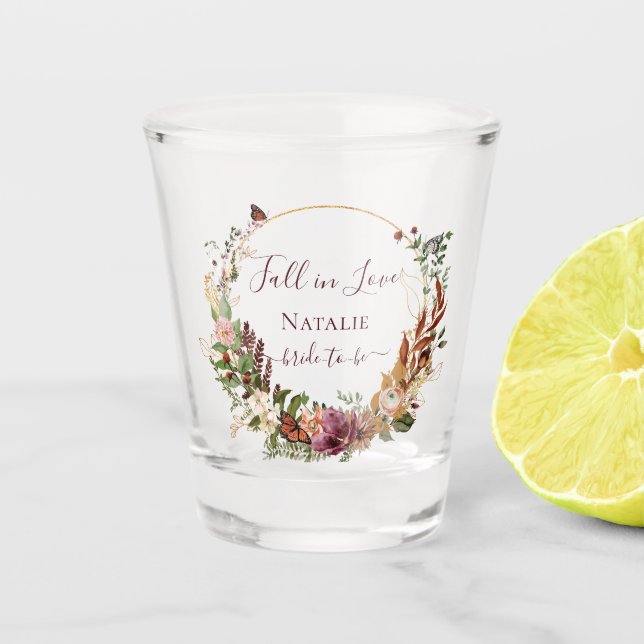 Vaso De Chupito Boda de Otoño Floral Rústica (Anverso)