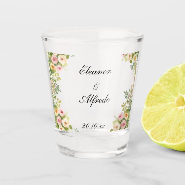 Vaso De Chupito Boda de Rosa Acuarela  (Anverso)