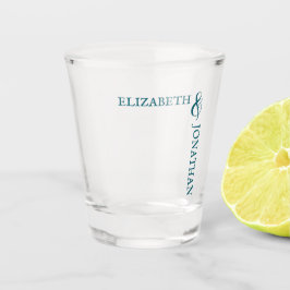 Vaso De Chupito Boda de tipografía moderna Verde azulada oscura