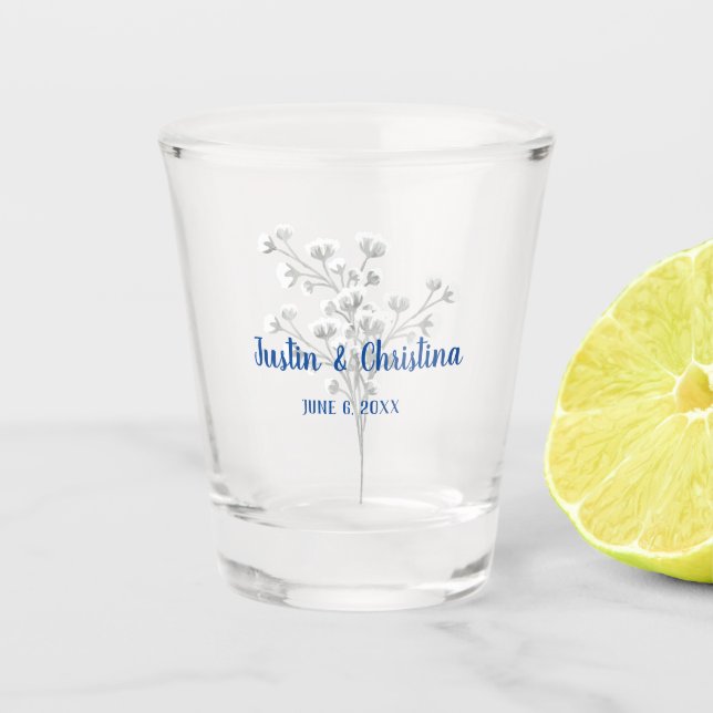 Vaso De Chupito Boda del personalizable Keepsake Gray Floral (Anverso)
