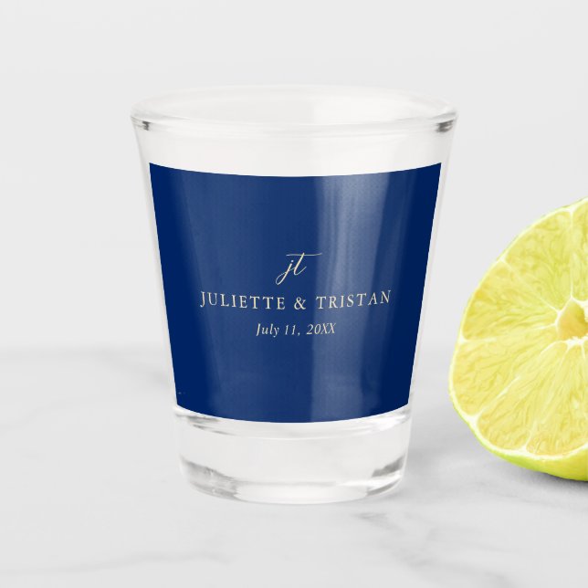 Vaso De Chupito Boda elegante de navy clásico y crema (Anverso)