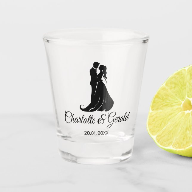 Vaso De Chupito Boda favorece a pareja baile Monograma moderno sim (Anverso)