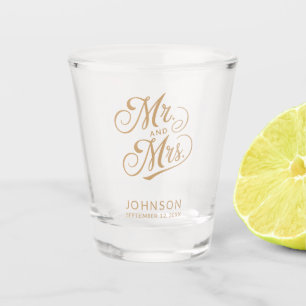 Vaso De Chupito Boda Fecha Moderno Típografía de Oro Favor