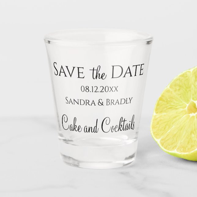 Vaso De Chupito Boda Fecha para Guardar, Torta y Cócteles (Anverso)