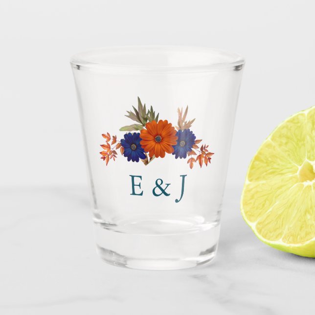 Vaso De Chupito Boda floral azul de la Marina Naranja de otoño rus (Anverso)