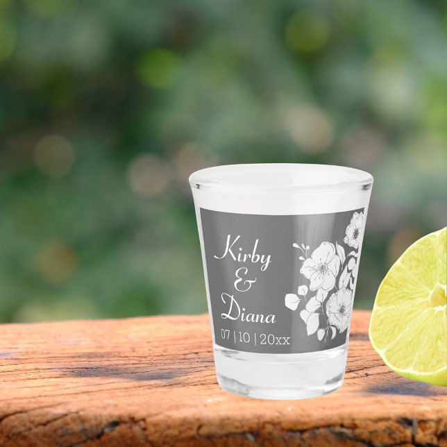 Vaso De Chupito Boda floral blanco y gris bonito (Subido por el creador)