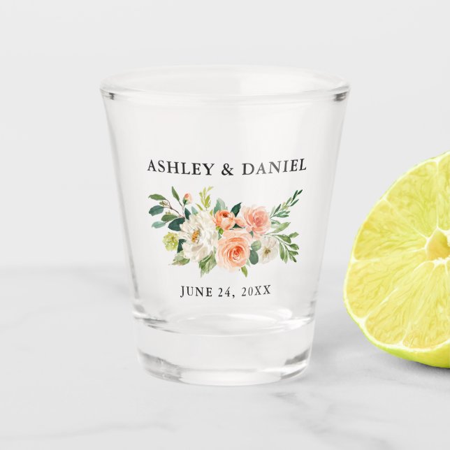 Vaso De Chupito Boda floral coralina de la acuarela (Anverso)