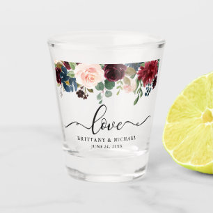 Vaso De Chupito Boda floral de Borgoña del amor de la caligrafía