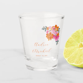 Vaso De Chupito Boda floral de verano brillante rosa y Naranja bri