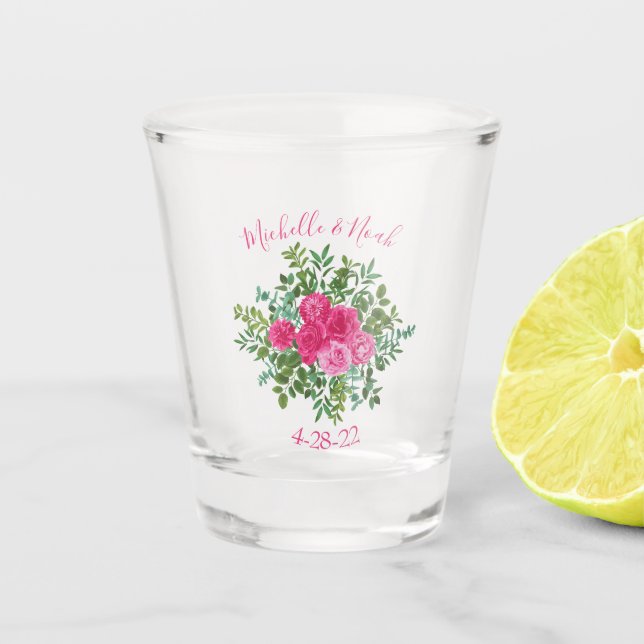 Vaso De Chupito Boda floral rosa brillante (Anverso)