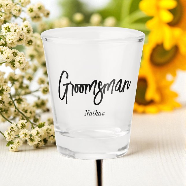 Vaso De Chupito Boda Groomsman Black White Script (Subido por el creador)