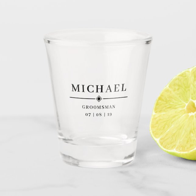 Vaso De Chupito Boda GROOMSMAN Nombre y fecha personalizados (Anverso)
