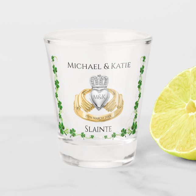 Vaso De Chupito Boda irlandés Claddagh Ring (Anverso)