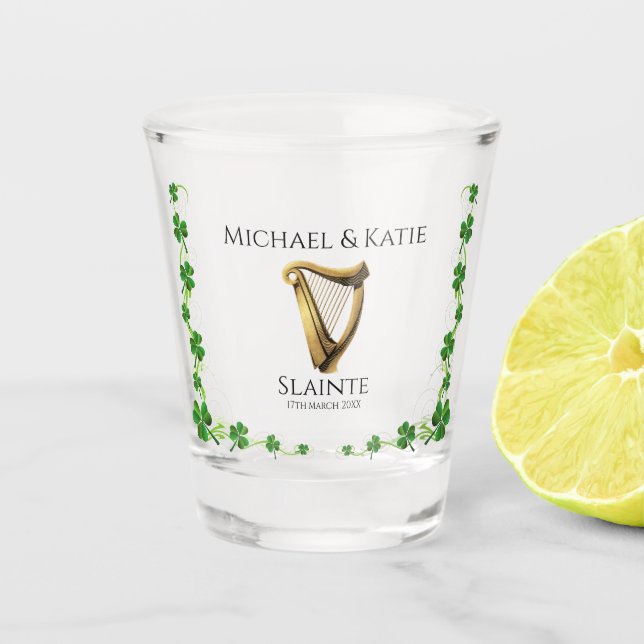 Vaso De Chupito Boda irlandés Harp & Shamrock (Anverso)