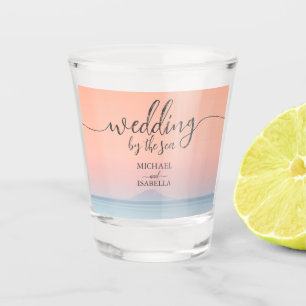 Vaso De Chupito Boda junto al mar bajo la puesta de sol del cielo