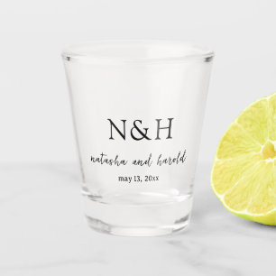 Vaso De Chupito Boda moderna en negro y blanco con monograma en ne