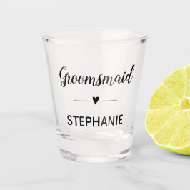 Vaso De Chupito Boda monogramado de escritura negra de Groomsmaid
