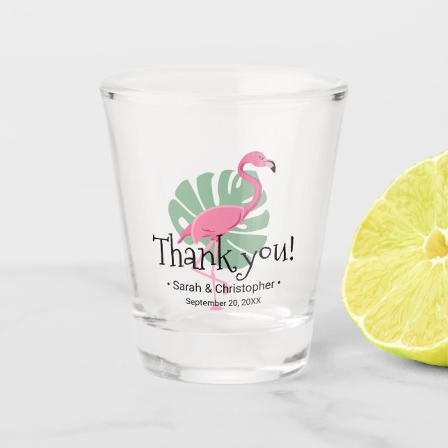 Vaso De Chupito Boda personalizada de destino tropical Flamingo ro (Anverso)
