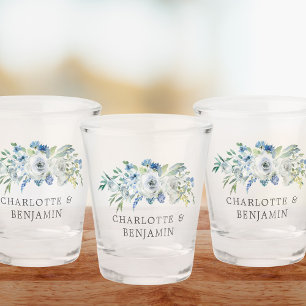 Vaso De Chupito Boda personalizada de jardín floral azul chic