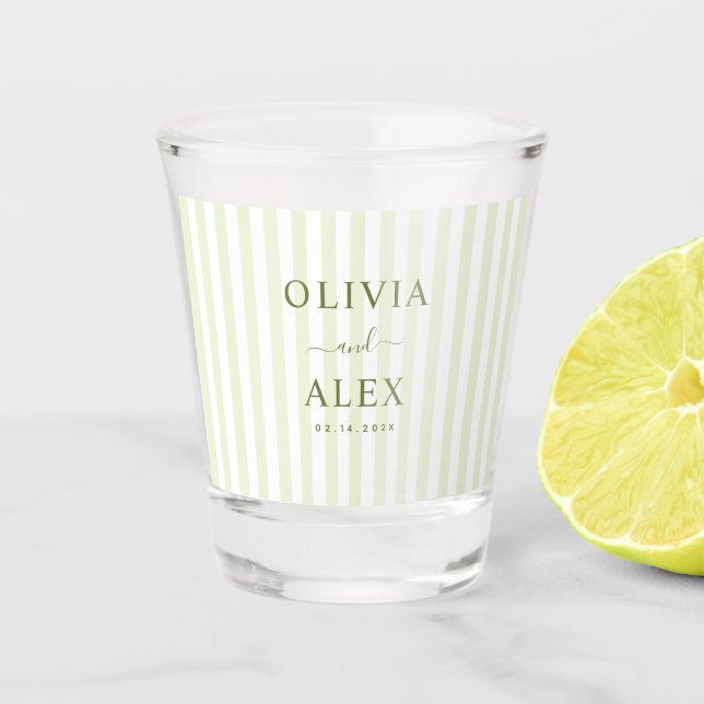 Vaso De Chupito Boda Personalizada Verde con Rayas Retro (Anverso)