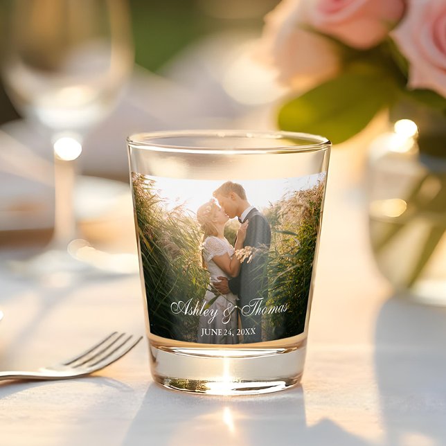 Vaso De Chupito Boda personalizado de la fotografía de pareja (Customize to change text size or text style.)
