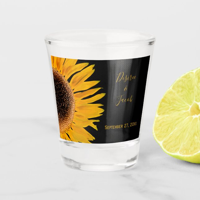 Vaso De Chupito Boda Rústico Elegante De Girasol Negro Amarillo (Anverso)