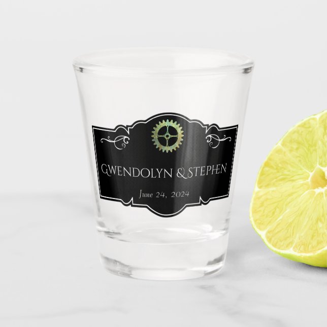 Vaso De Chupito Boda Steampunk Vintage Personalizada  (Anverso)