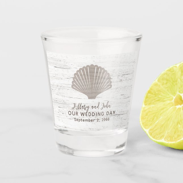 Vaso De Chupito Boda Temática de la Playa Grano de Madera (Anverso)