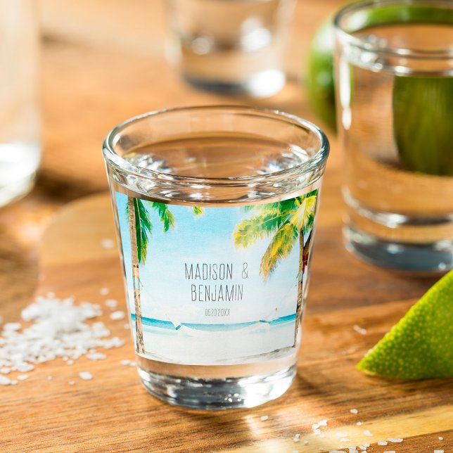 Vaso De Chupito Boda tropical de palmeras del océano azul retro (Subido por el creador)