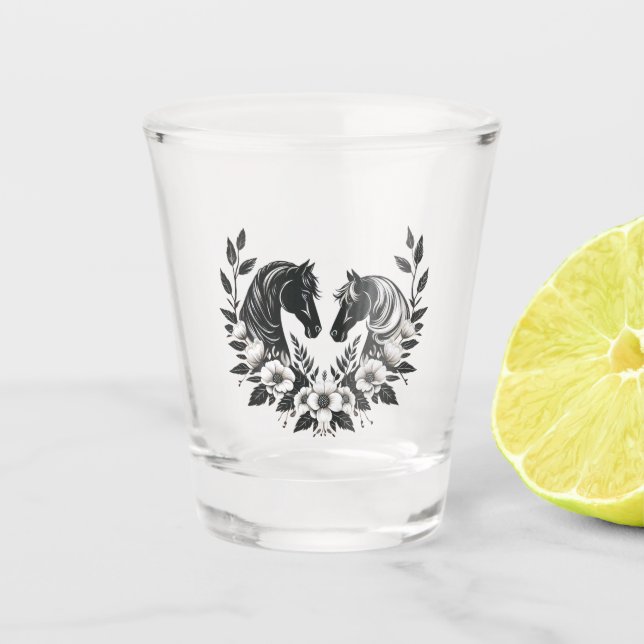 Vaso De Chupito Bodas de campo-caballos con flores (Anverso)