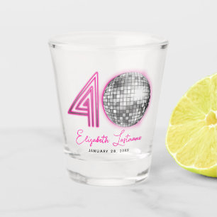 Vaso De Chupito Bola de Discoteca de Neón Rosa Cumpleaños 40 Cuare