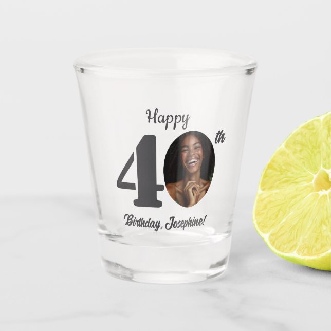 Vaso De Chupito Bold Happy 40th Birthday Photo (Anverso)
