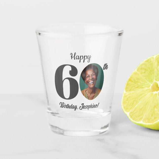 Vaso De Chupito Bold Happy 60th Birthday Photo (Anverso)