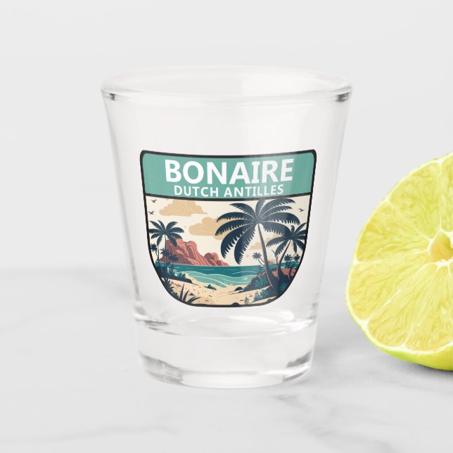 Vaso De Chupito Bonaire Antillas Neerlandesas Retro Emblem (Anverso)