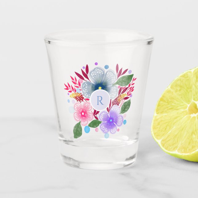 Vaso De Chupito Bonito acuarela Floral Bouquet Monograma (Anverso)